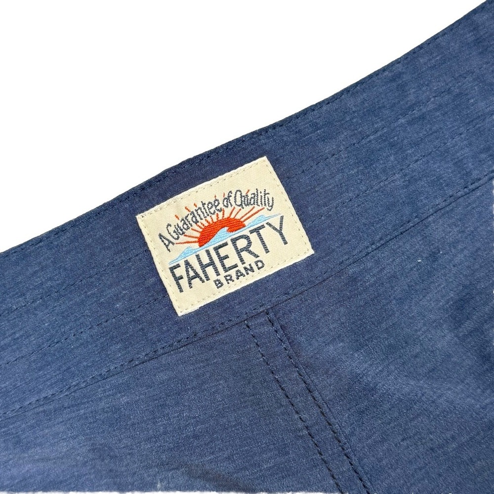 Faherty Surf Board Shorts Mens 38 Blue Stripe Trim Swim‎ Wear Beach Casual 7"
